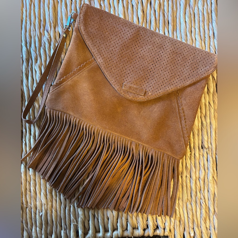 Toms Brown Suede Fringe Wristlet